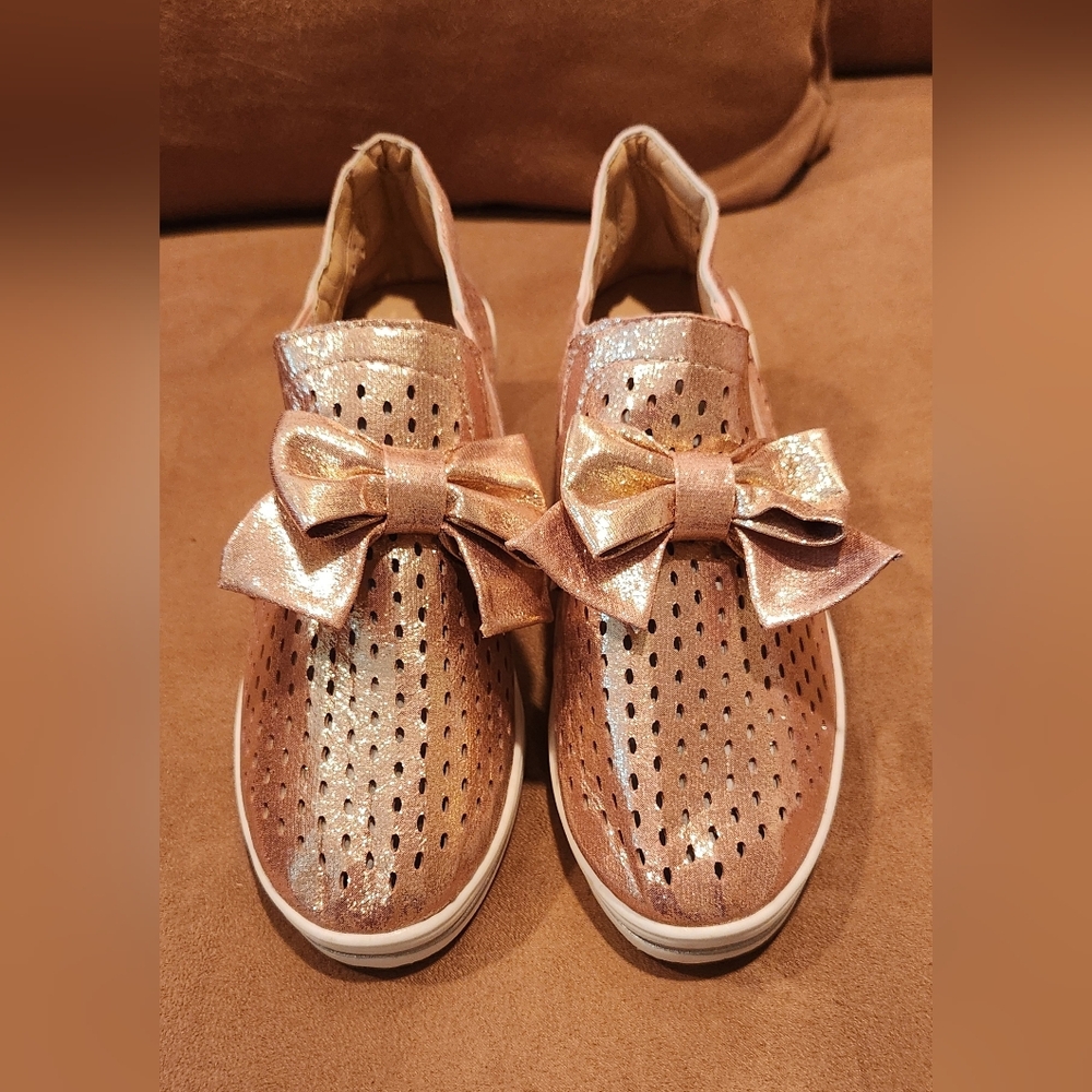 Metallic Rose Gold Bow Slip-On Sneaker/Shoe